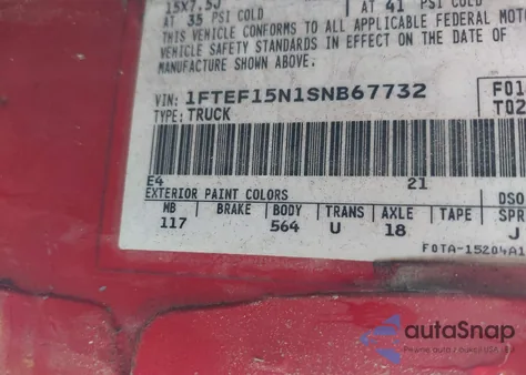 1995 Ford F150 from USA, damaged, VIN 1FTEF15N1SNB67732